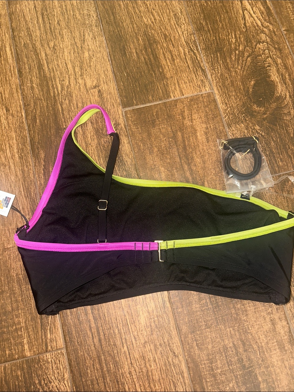 Shade & Shore Black Bikini Top with Neon Lime and purple Trim - Picture 4 of 6